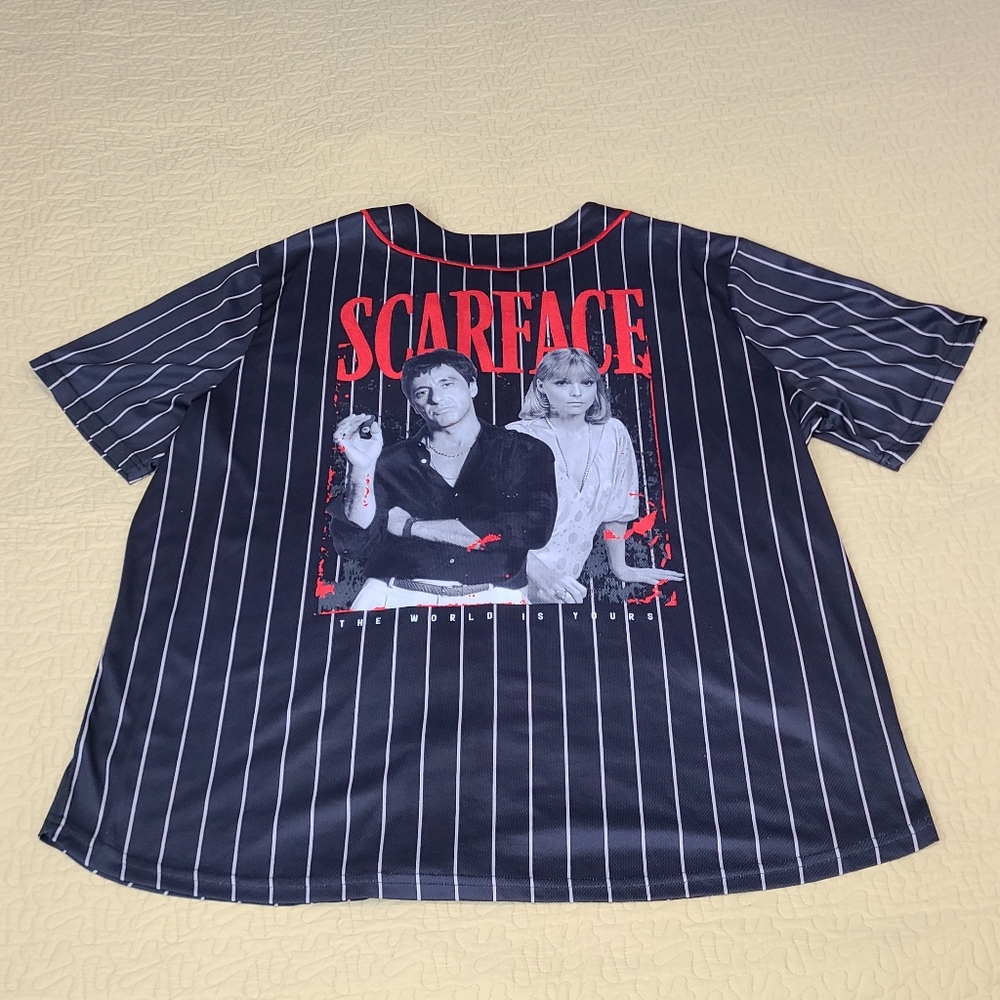 Scarface Movie "The World is Yours " pinstripe baseball jersey size 3XL - Picture 2 of 5